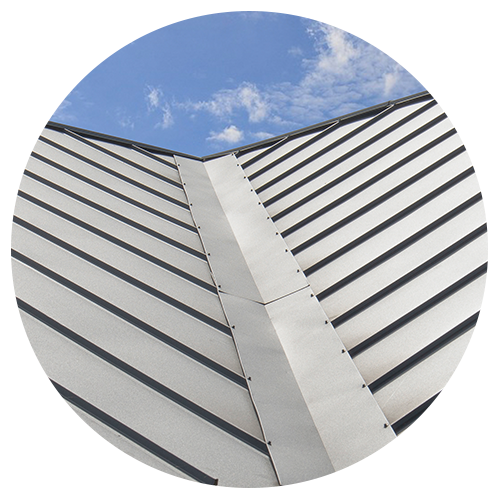 gray metal roof against a blue sky